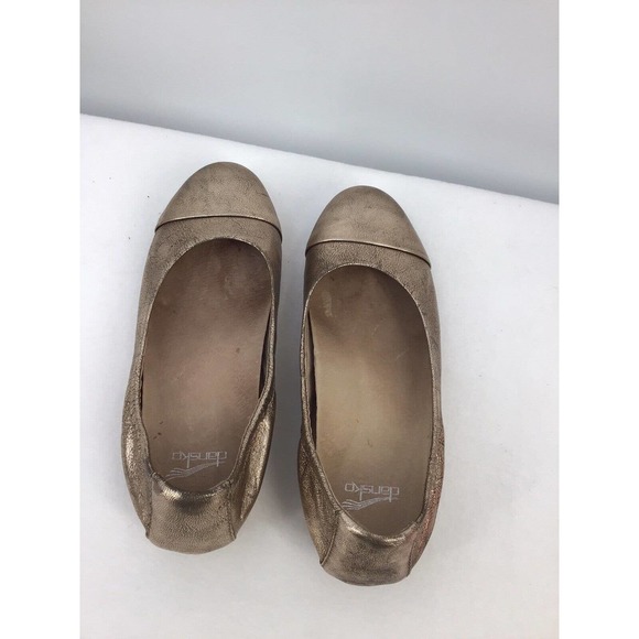 Dansko Lisanne Flat In Gold Leather Women’s Size 37 EU Captoe Work Metallic Shoe - Picture 13 of 16
